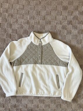Kyodan Outdoor Fleece Pullover Jacket Cream & Taupe Snap Neck Size M